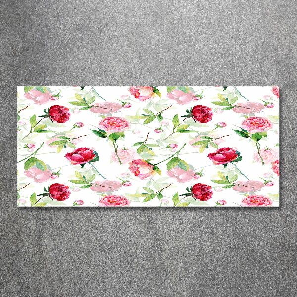 Cuadro acrílico horizontal Peonías rosas