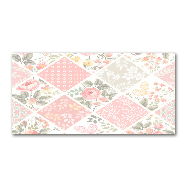 Cuadro acrílico horizontal Patrón de rosas y mariposas