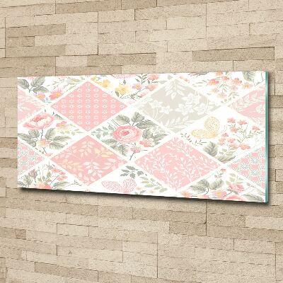 Cuadro acrílico horizontal Patrón de rosas y mariposas