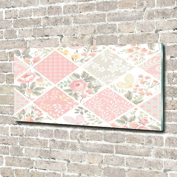 Cuadro acrílico horizontal Patrón de rosas y mariposas
