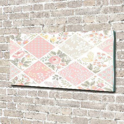 Cuadro acrílico horizontal Patrón de rosas y mariposas