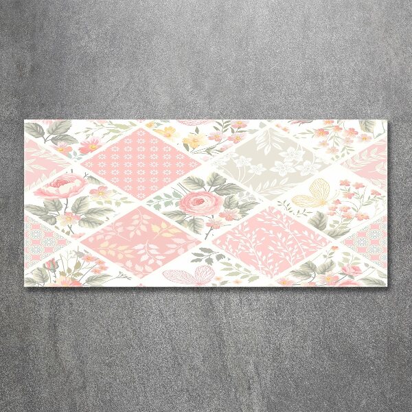 Cuadro acrílico horizontal Patrón de rosas y mariposas