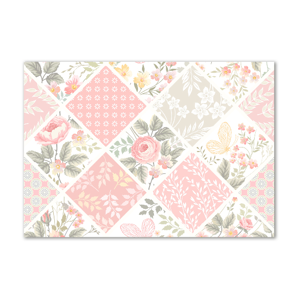 Cuadro acrílico horizontal Patrón de rosas y mariposas