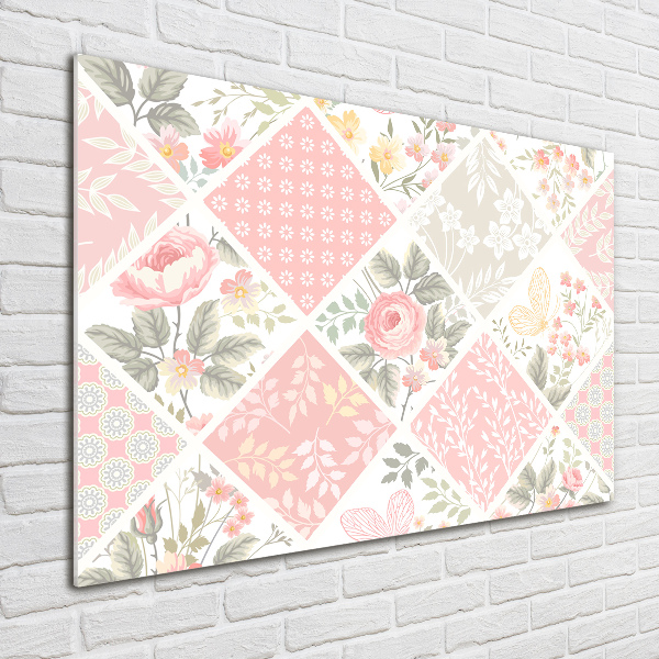 Cuadro acrílico horizontal Patrón de rosas y mariposas