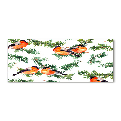 Pintura en acrílico horizontal Petirrojo en una conífera