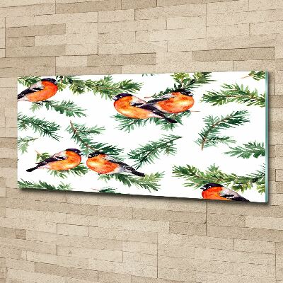 Pintura en acrílico horizontal Petirrojo en una conífera