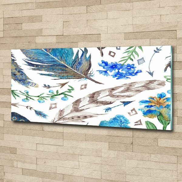 Pintura en acrílico horizontal Plumas y flores