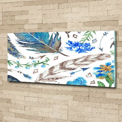 Pintura en acrílico horizontal Plumas y flores