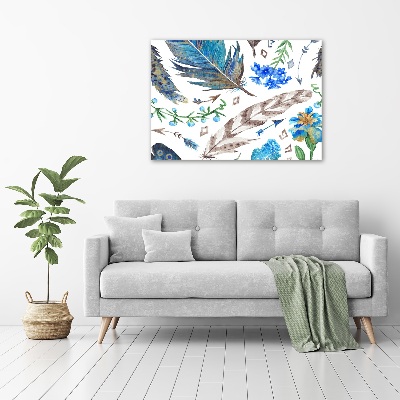 Pintura en acrílico horizontal Plumas y flores