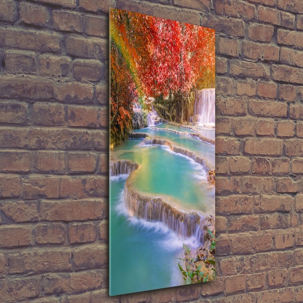 Cuadro de metacrilato moderno efecto cristal vertical Cascada en otoño