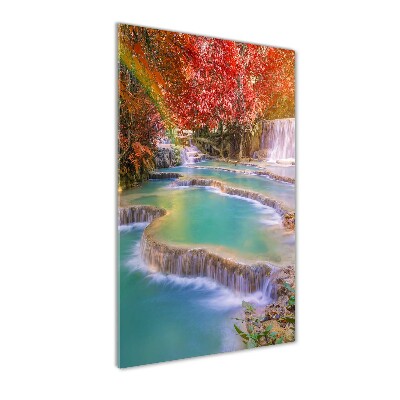 Cuadro de metacrilato moderno efecto cristal vertical Cascada en otoño