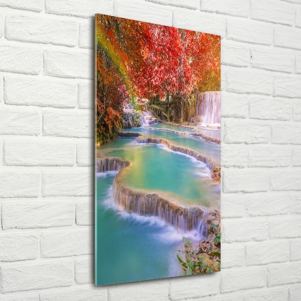 Cuadro de metacrilato moderno efecto cristal vertical Cascada en otoño