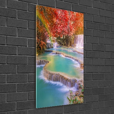 Cuadro de metacrilato moderno efecto cristal vertical Cascada en otoño