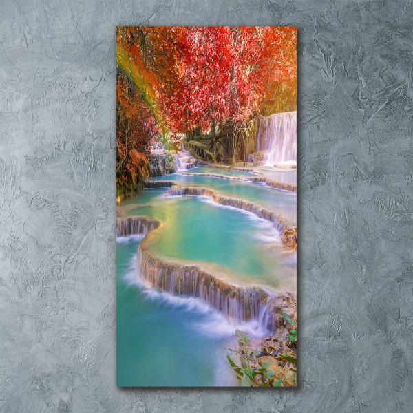 Cuadro de metacrilato moderno efecto cristal vertical Cascada en otoño