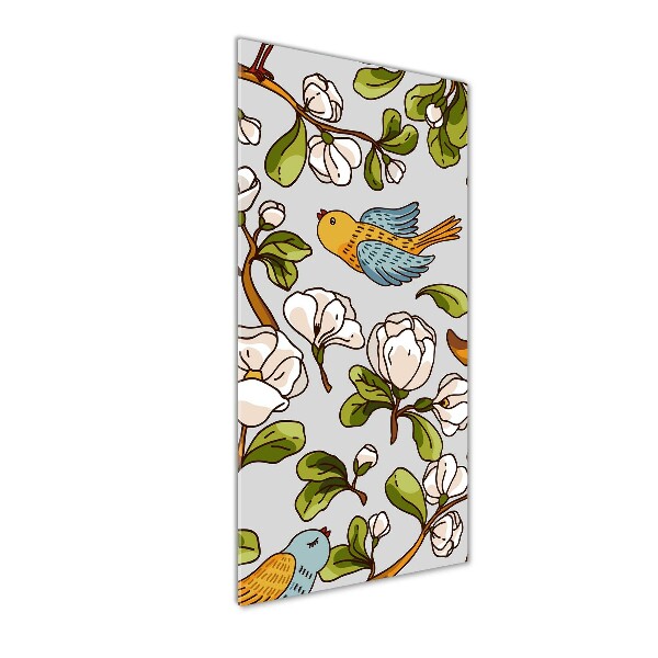 Cuadro decorativo en acrílico brillante vertical Pájaros y flores