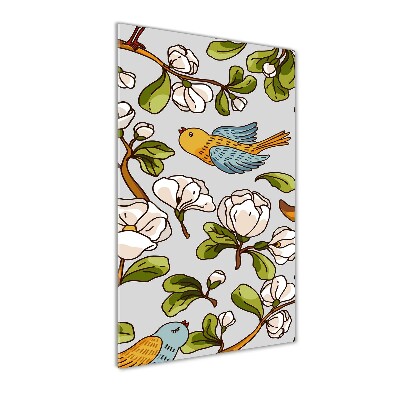 Cuadro decorativo en acrílico brillante vertical Pájaros y flores