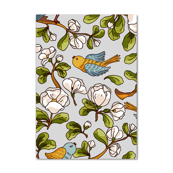 Cuadro decorativo en acrílico brillante vertical Pájaros y flores