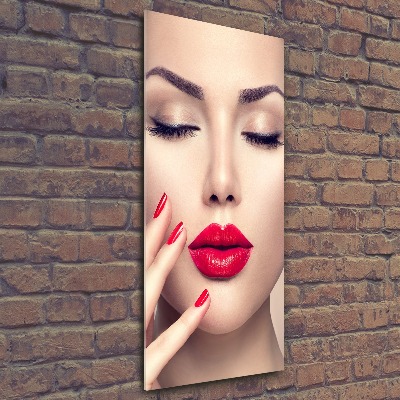 Cuadro decorativo en acrílico brillante vertical labios rojos