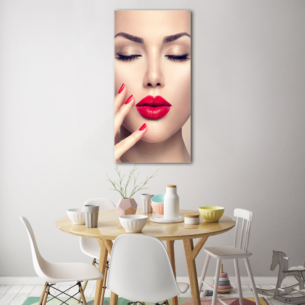 Cuadro decorativo en acrílico brillante vertical labios rojos