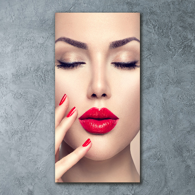 Cuadro decorativo en acrílico brillante vertical labios rojos