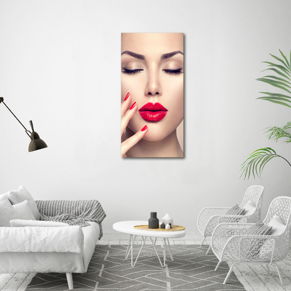 Cuadro decorativo en acrílico brillante vertical labios rojos