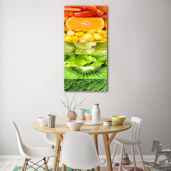 Cuadro de metacrilato moderno efecto cristal vertical Frutas y verduras