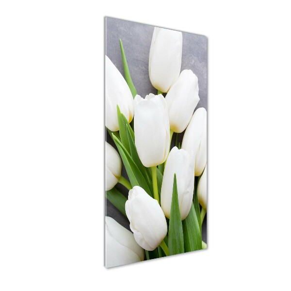 Cuadro de metacrilato moderno efecto cristal vertical tulipanes blancos