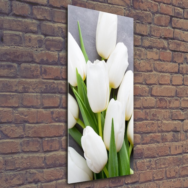 Cuadro de metacrilato moderno efecto cristal vertical tulipanes blancos