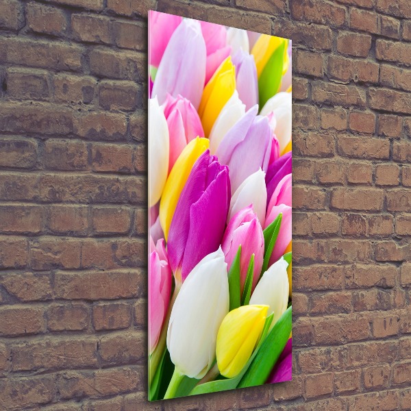 Cuadro decorativo en acrílico brillante vertical tulipanes coloridos
