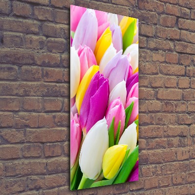 Cuadro decorativo en acrílico brillante vertical tulipanes coloridos