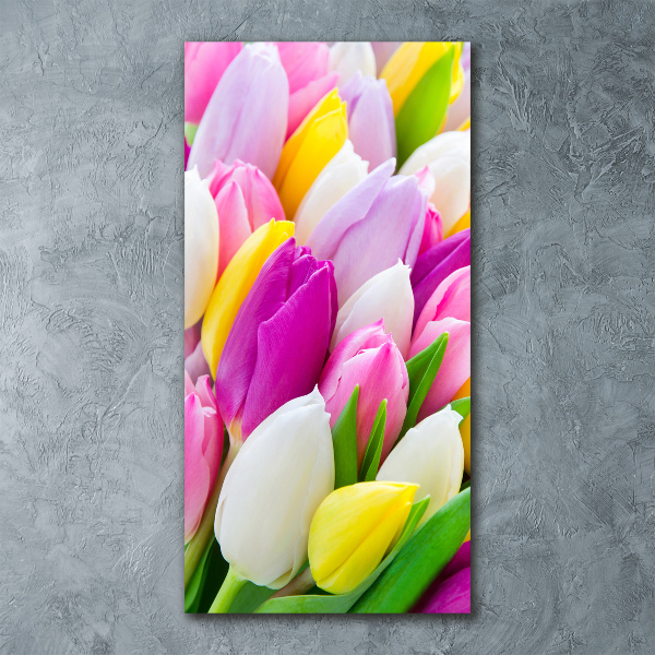 Cuadro decorativo en acrílico brillante vertical tulipanes coloridos