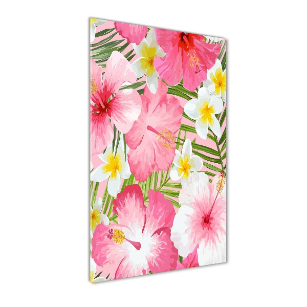 Cuadro de metacrilato moderno efecto cristal vertical flores tropicales