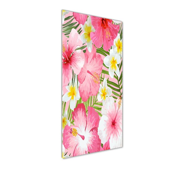 Cuadro de metacrilato moderno efecto cristal vertical flores tropicales