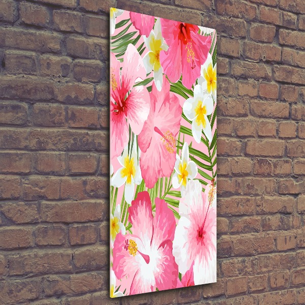 Cuadro de metacrilato moderno efecto cristal vertical flores tropicales