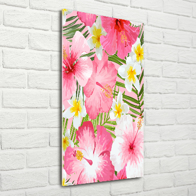 Cuadro de metacrilato moderno efecto cristal vertical flores tropicales