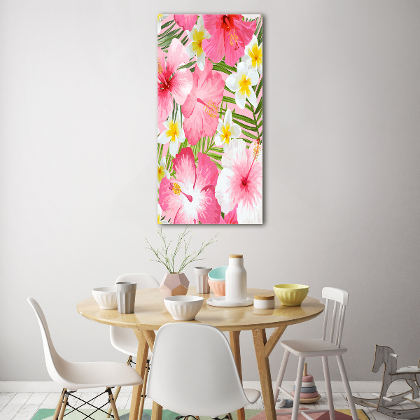 Cuadro de metacrilato moderno efecto cristal vertical flores tropicales