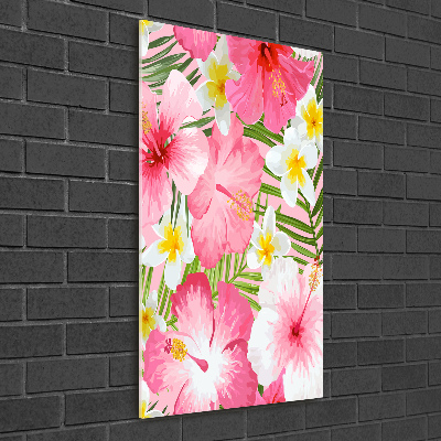 Cuadro de metacrilato moderno efecto cristal vertical flores tropicales