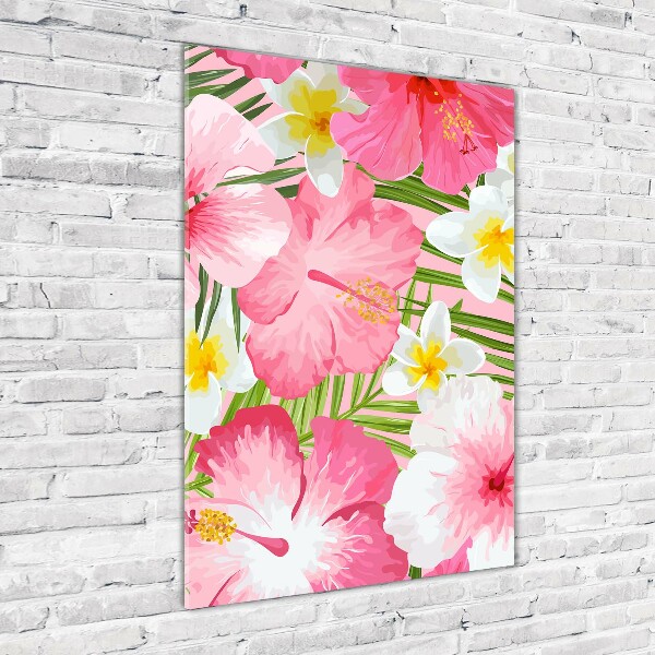 Cuadro de metacrilato moderno efecto cristal vertical flores tropicales