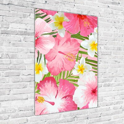 Cuadro de metacrilato moderno efecto cristal vertical flores tropicales