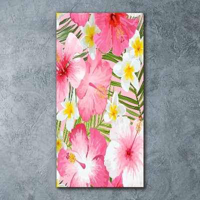 Cuadro de metacrilato moderno efecto cristal vertical flores tropicales