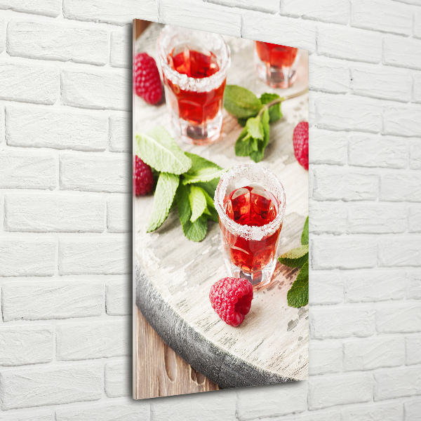 Cuadro decorativo en acrílico brillante vertical Frambuesas y bebidas