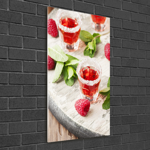 Cuadro decorativo en acrílico brillante vertical Frambuesas y bebidas