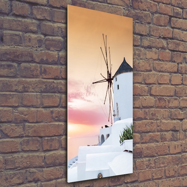 Cuadro decorativo en acrílico brillante vertical Santorini, Grecia