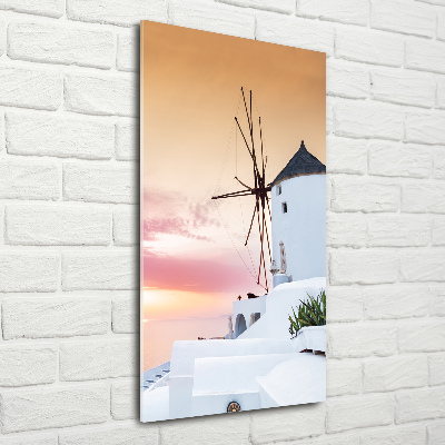 Cuadro decorativo en acrílico brillante vertical Santorini, Grecia