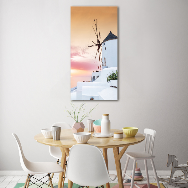 Cuadro decorativo en acrílico brillante vertical Santorini, Grecia