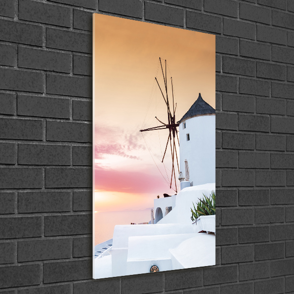 Cuadro decorativo en acrílico brillante vertical Santorini, Grecia