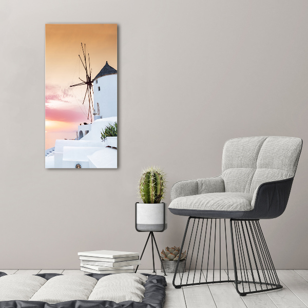 Cuadro decorativo en acrílico brillante vertical Santorini, Grecia
