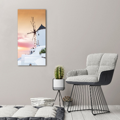 Cuadro decorativo en acrílico brillante vertical Santorini, Grecia