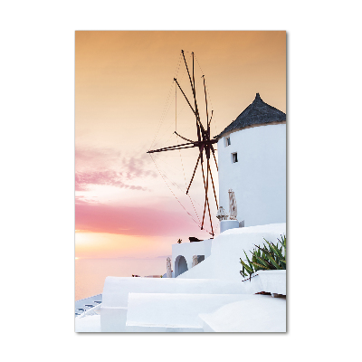 Cuadro decorativo en acrílico brillante vertical Santorini, Grecia