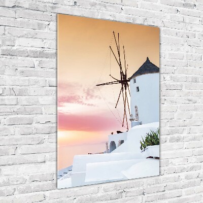 Cuadro decorativo en acrílico brillante vertical Santorini, Grecia